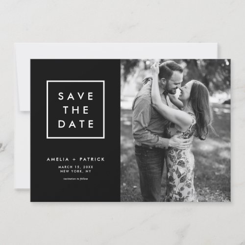 Minimalist Typography Black and White Photo Save The Date