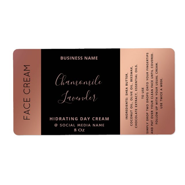 Minimalist typography black rose gold face cream   label (Front)