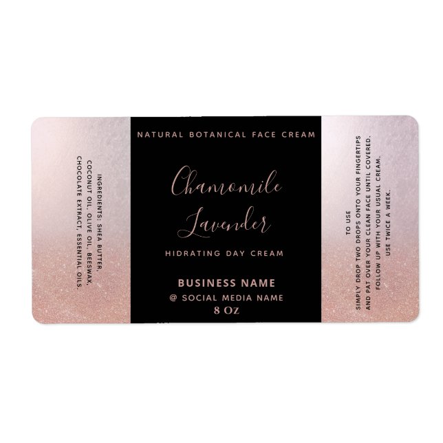Minimalist typography black rose gold face cream   label (Front)