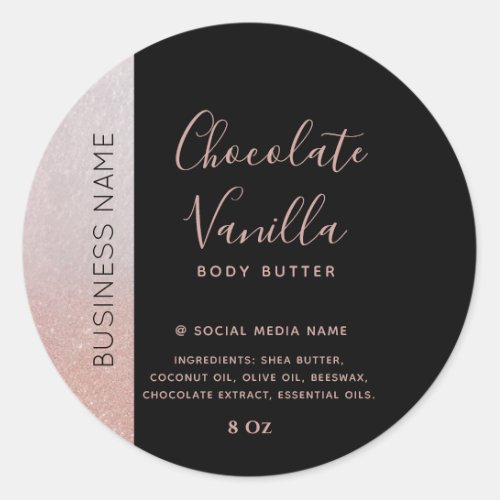 Minimalist typography black rose gold product clas classic round sticker
