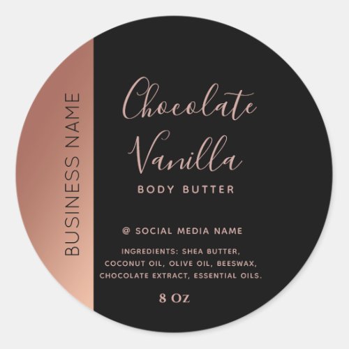 Minimalist typography black rose gold product classic round sticker