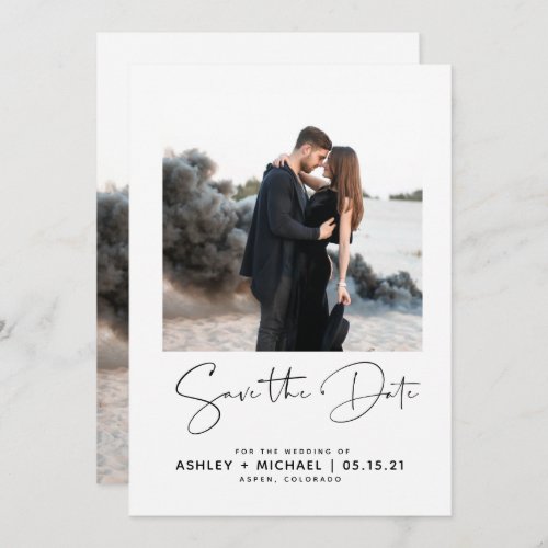 Minimalist Typography Black  White 2 Photo Save The Date