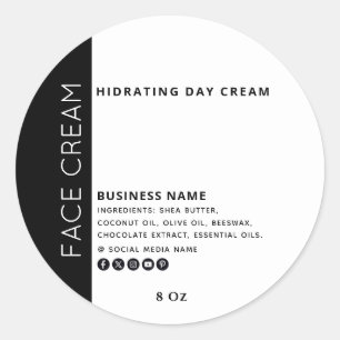 Minimalist typography black white face cream classic round sticker