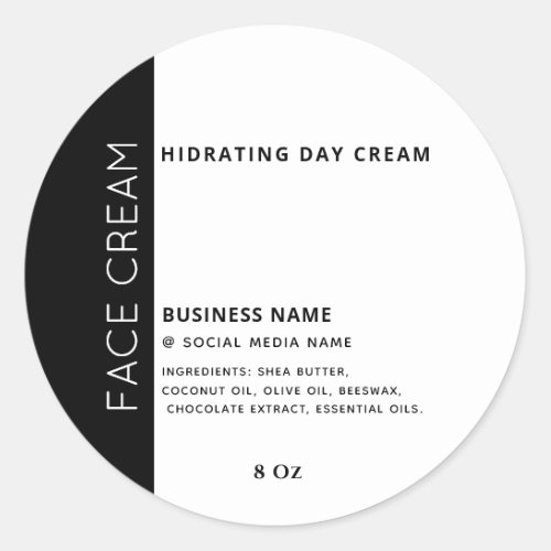 Minimalist typography black white face cream  classic round sticker