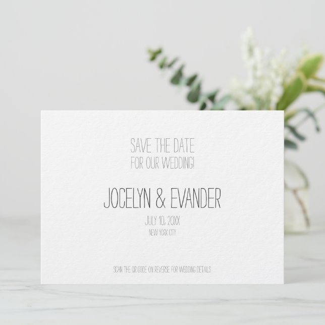 Minimalist Typography Black & White Save the Date (Standing Front)