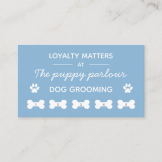 Minimalist typography blue dog grooming loyalty business card