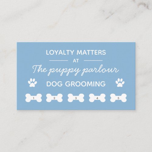 Minimalist typography blue dog grooming loyalty business card