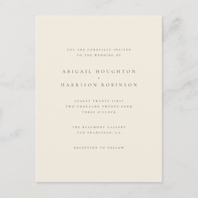 Minimalist Typography Blush & Cream Wedding Invitation Postcard (Front)