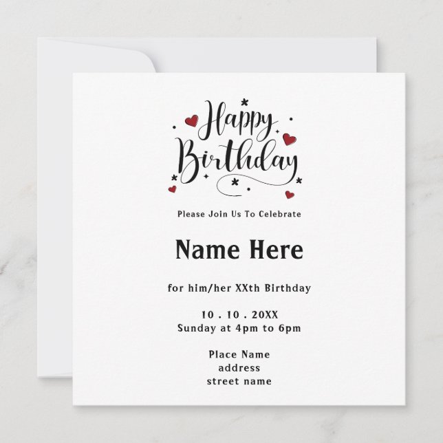 Minimalist Typography Calligraphy Birthday Invitation (Front)