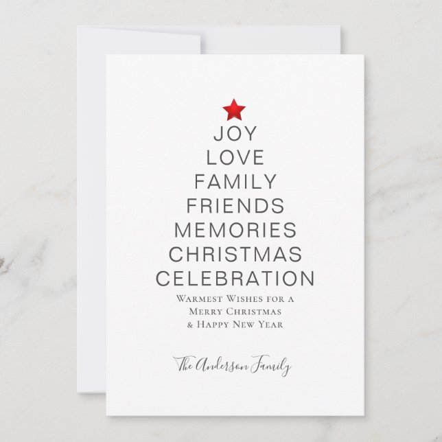 Minimalist Typography Christmas Tree Red Holiday Card (Front)