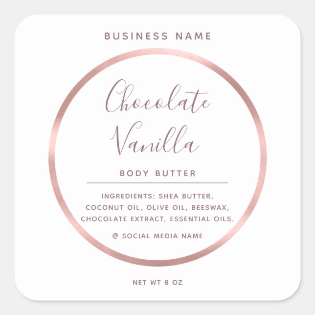 Minimalist  typography circle foil rose gold frame square sticker (Front)