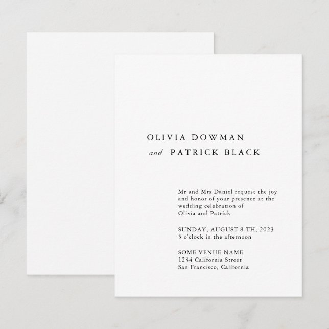 Minimalist typography classic simple Wedding Invitation (Front/Back)