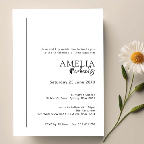 Minimalist Typography cross arch baptism Invitation