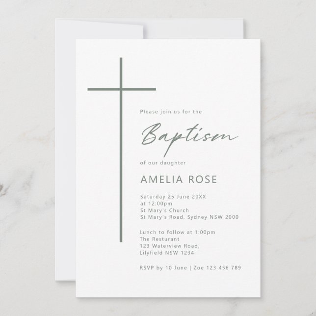 Minimalist Typography cross baptism Invitation (Front)