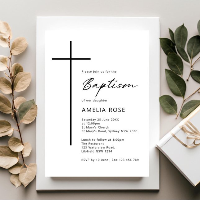 Minimalist Typography cross baptism Invitation (Creator Uploaded)