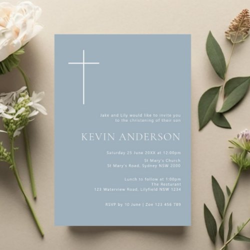 Minimalist Typography cross blue arch baptism Invitation
