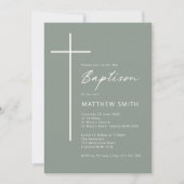 Minimalist Typography cross sage green baptism Invitation | Zazzle