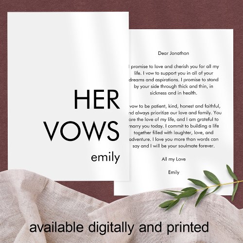 Minimalist Typography Custom Any Color Her Vows Card