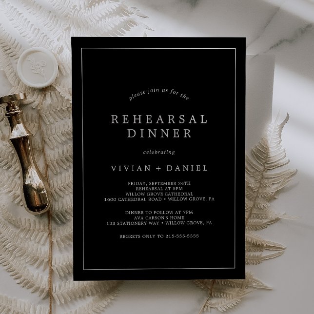 Minimalist Typography Dark Black Rehearsal Dinner Invitation (Creator Uploaded)