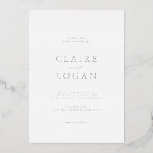Minimalist Typography Elegant White Wedding Foil Invitation