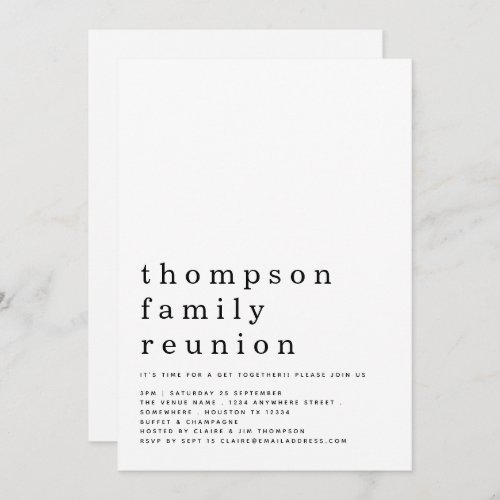 Minimalist Typography Family Reunion Party Invitation