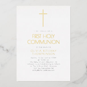 Minimalist Typography First Holy Communion Real Foil Invitation