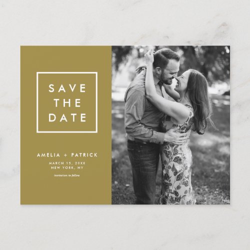 Minimalist Typography Gold Photo Save the Date Announcement Postcard