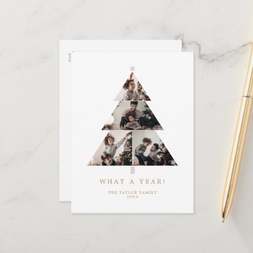 Minimalist Typography  Gold What A Year Christmas Holiday Postcard
