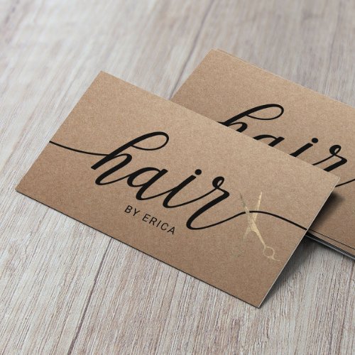 Minimalist Typography Hair Salon Rustic Kraft Business Card
