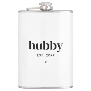 Minimalist Typography Husband Hubby Wedding Date Flask