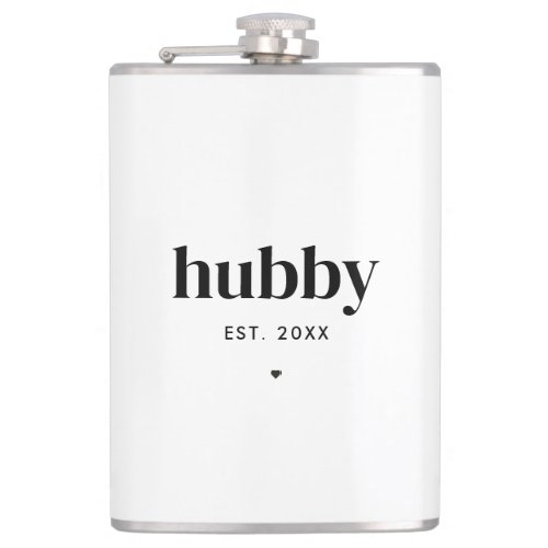 Minimalist Typography Husband Hubby Wedding Date   Flask