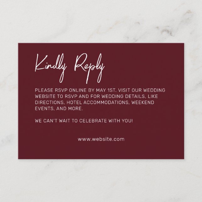 Minimalist Typography Maroon RSVP Card (Front)