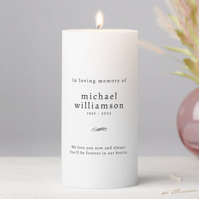 Minimalist Typography Memorial Pillar Candle (In Situ)