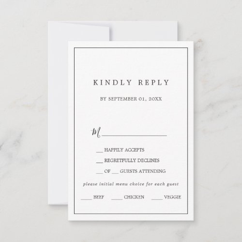Minimalist Typography Menu Choice RSVP Card