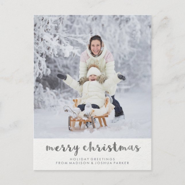 Minimalist Typography Merry Christmas Photo Holiday Postcard (Front)