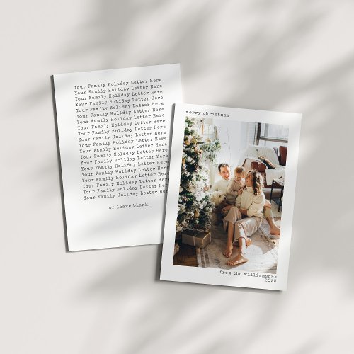 Minimalist Typography Merry Christmas Photo Letter Holiday Card