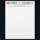 Minimalist Typography Modern Merry & Bright Name Letterhead<br><div class="desc">Customizable text with a modern simple design with colorful "Merry and bright" typography in pink,  green,  and red colors.</div>