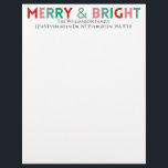 Minimalist Typography Modern Merry & Bright Name Letterhead<br><div class="desc">Customizable text with a modern simple design with colorful "Merry and bright" typography in pink,  green,  and red colors.</div>