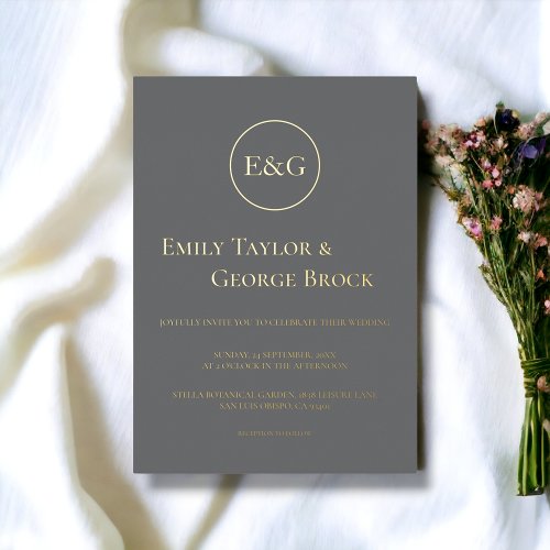 Minimalist Typography Modern Simple Wedding Gold  Foil Invitation