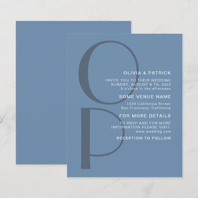 Minimalist Typography monogram Wedding Invitation (Front/Back)