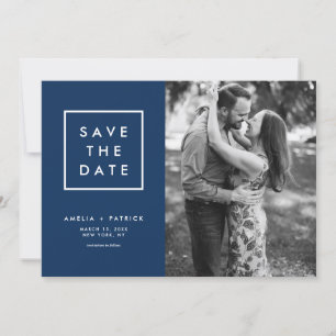 Minimalist Typography Navy Blue Photo Save The Date