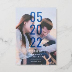 Minimalist Typography Navy Blue Save the Date Letterpress Photo Cards
