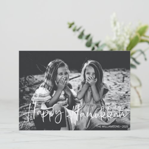 Minimalist Typography Overlay Photo Hanukkah Holiday Card