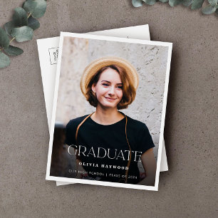 Minimalist Typography Photo Graduation Party Invitation Postcard