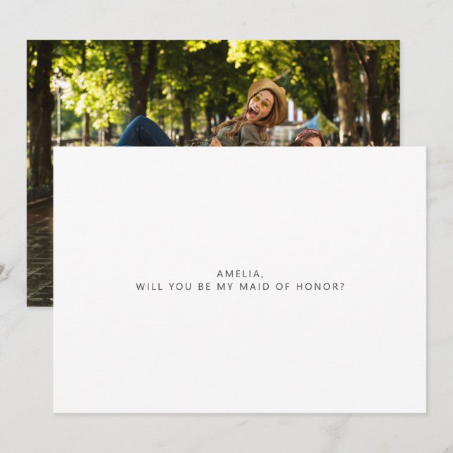 Minimalist Typography Photo Maid of Honor Proposal Note Card (Front/Back)