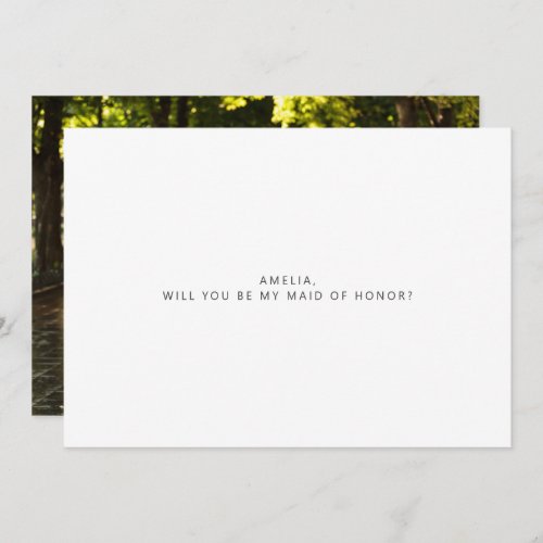 Minimalist Typography Photo Maid of Honor Proposal Note Card