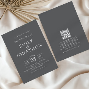 Minimalist Typography QR Code Wedding Grey Invitation