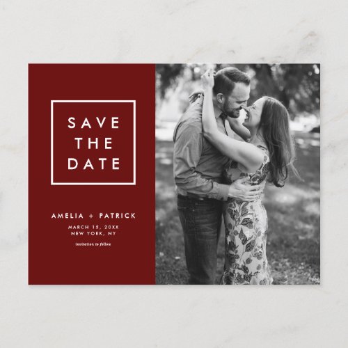 Minimalist Typography Red Photo Save the Date Announcement Postcard