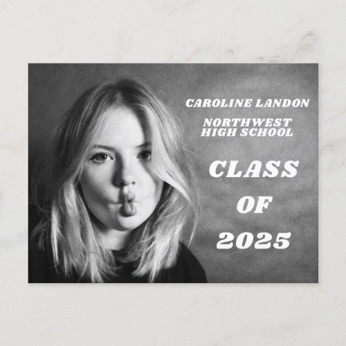 Minimalist Typography Retro Graduation Photo  Announcement Postcard