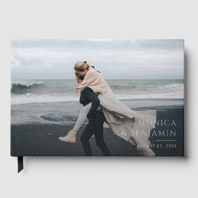 Minimalist Typography Rose Gold Foil Photo Wedding Foil Guest Book (Front)